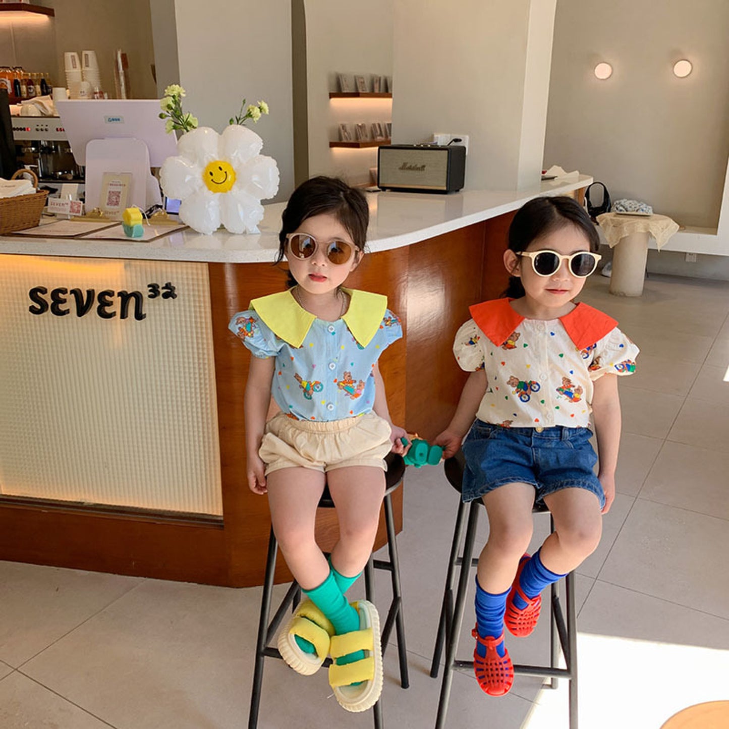 -キッズ くま ベア カラフル 半袖 ブラウス シャツ トップス - mamahalo shop - 半袖シャツ・ブラウス -  べビー服 - 子供服 - 男の子 - 女の子