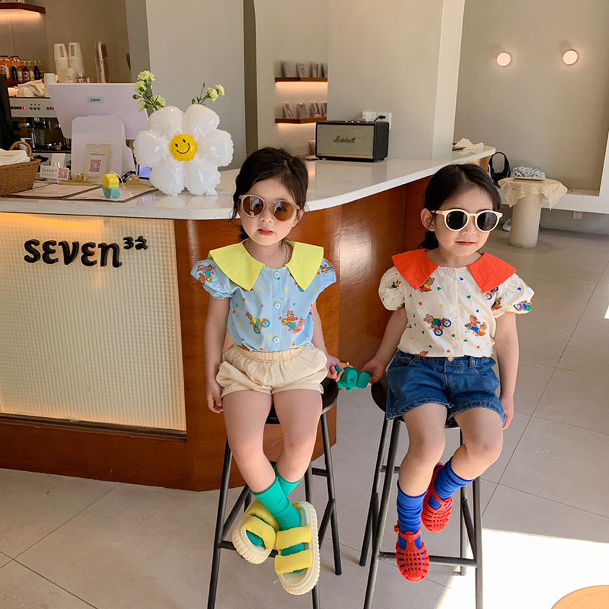 -キッズ くま ベア カラフル 半袖 ブラウス シャツ トップス - mamahalo shop - 半袖シャツ・ブラウス -  べビー服 - 子供服 - 男の子 - 女の子