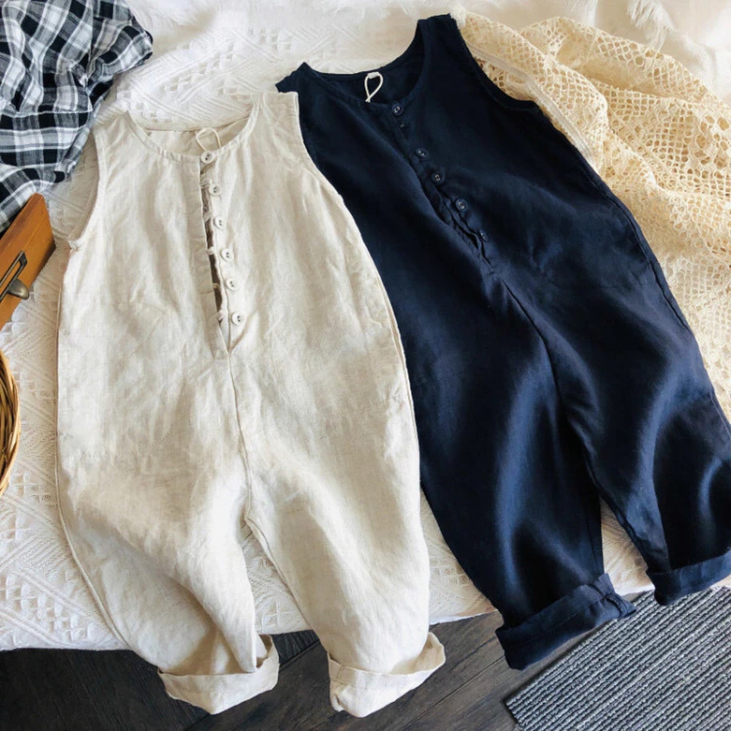 -キッズ コットンリネン ノースリーブ ジャンプスーツ【mh0000515】 - mamahalo shop - ノースリーブジャンプスーツ -  べビー服 - 子供服 - 男の子 - 女の子