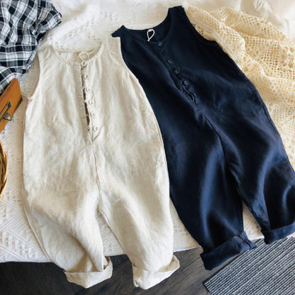 -キッズ コットンリネン ノースリーブ ジャンプスーツ【mh0000515】 - mamahalo shop - ノースリーブジャンプスーツ -  べビー服 - 子供服 - 男の子 - 女の子