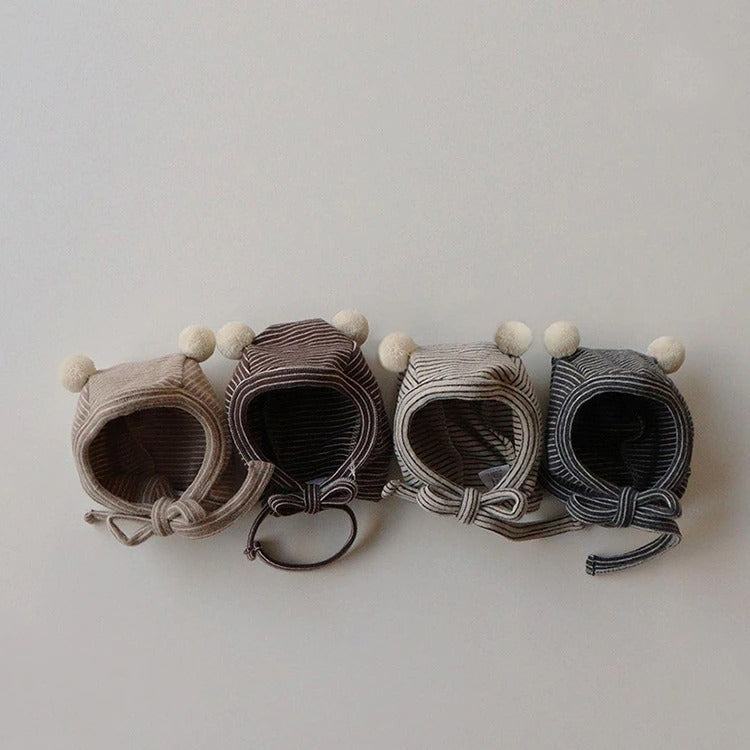 -ベビー ボーダー 足つき ロンパース ぽんぽん帽子 セット【mh0000050】 - mamahalo shop - 長袖ロンパース -  べビー服 - 子供服 - 男の子 - 女の子