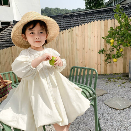 -キッズワンピース レース ドレス 長袖ワンピース ベージュ - mamahalo shop - 長袖ワンピース -  べビー服 - 子供服 - 男の子 - 女の子