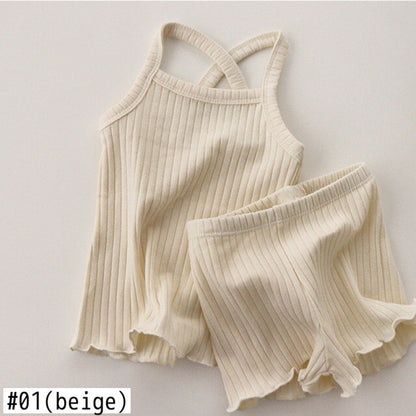 -ベビー キッズ セットアップ バッククロス キャミソール フリル パンツ【mh0000780】 - mamahalo shop - ノースリーブセットアップ -  べビー服 - 子供服 - 男の子 - 女の子