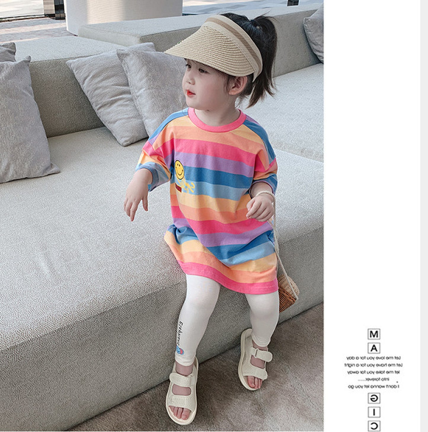 -キッズ レインボー  ロングTシャツ ワンピース - mamahalo shop - 半袖ワンピース -  べビー服 - 子供服 - 男の子 - 女の子