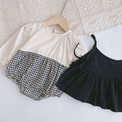 -☺︎ ベビー キッズ セットアップ チェック ドッキング ロンパース ワンピース キャミソール ベスト リンク 姉妹お揃い コーデ - mamahalo shop - 長袖セットアップ -  べビー服 - 子供服 - 男の子 - 女の子