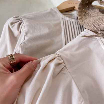 -キッズ センタープリーツ パフスリーブ 長袖 ブラウス トップス - mamahalo shop - 長袖シャツ・ブラウス -  べビー服 - 子供服 - 男の子 - 女の子