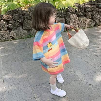 -キッズ レインボー  ロングTシャツ ワンピース - mamahalo shop - 半袖ワンピース -  べビー服 - 子供服 - 男の子 - 女の子