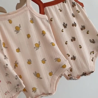 ベビー メッシュ キャミソール ロンパース レモン フラワー 洋梨【mh0001810】