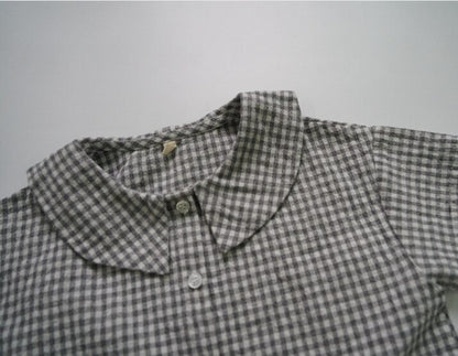 -キッズ ギンガムチェック ブラウス シャツ - mamahalo shop - 半袖シャツ・ブラウス -  べビー服 - 子供服 - 男の子 - 女の子