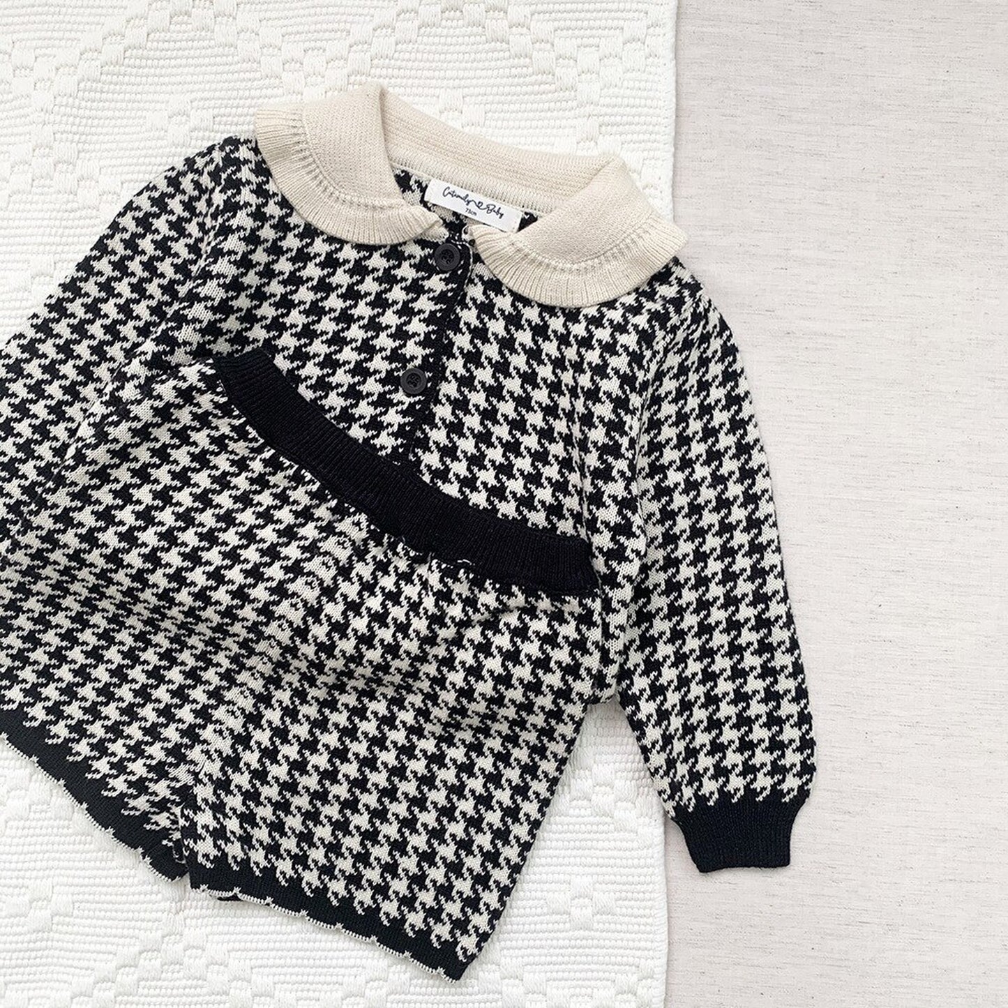 -ベビー キッズ 千鳥格子 セットアップ 前あき カーディガン トップス ショート パンツ【mh0000258】 - mamahalo shop - 長袖セットアップ -  べビー服 - 子供服 - 男の子 - 女の子