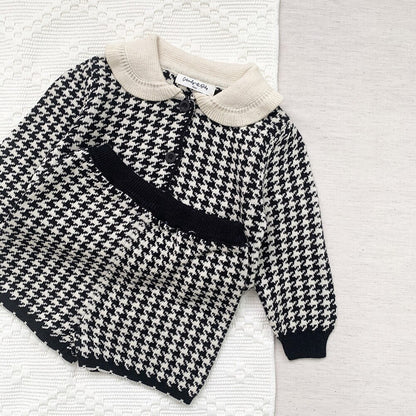 -ベビー キッズ 千鳥格子 セットアップ 前あき カーディガン トップス ショート パンツ【mh0000258】 - mamahalo shop - 長袖セットアップ -  べビー服 - 子供服 - 男の子 - 女の子