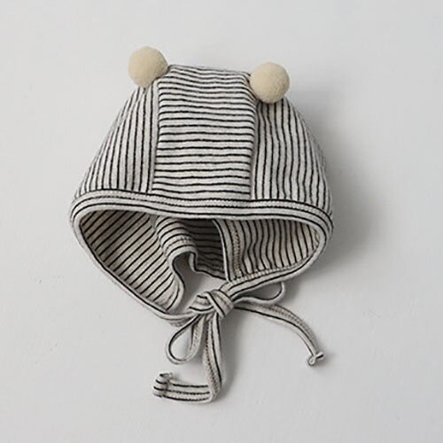 -ベビー ボーダー 足つき ロンパース ぽんぽん帽子 セット【mh0000050】 - mamahalo shop - 長袖ロンパース -  べビー服 - 子供服 - 男の子 - 女の子