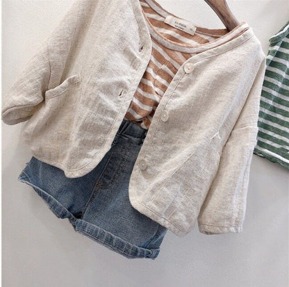 -キッズ みずたま コットンリネン カーディガン - mamahalo shop - カーディガン・パーカー -  べビー服 - 子供服 - 男の子 - 女の子