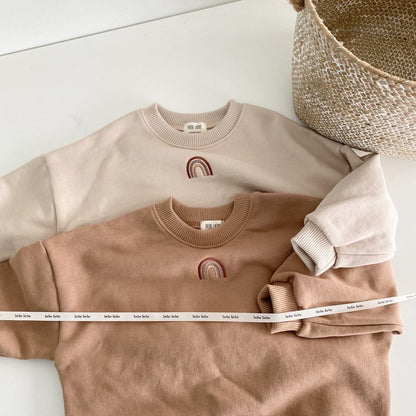 -ベビーキッズトップス スウェットシャツ レインボー 刺繍 トレーナー 2カラー【mh0000204】 - mamahalo shop - トレーナー・フーディ -  べビー服 - 子供服 - 男の子 - 女の子