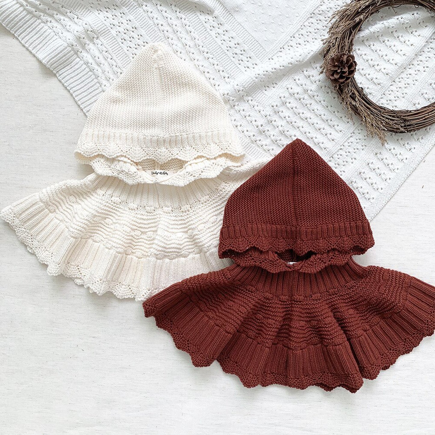 -ベビー キッズ レース ニット フーディ ボレロ ポンチョ【mh0000257】 - mamahalo shop - ショール -  べビー服 - 子供服 - 男の子 - 女の子