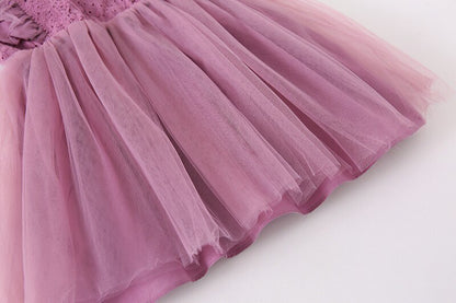 -キッズワンピース チュチュチュール ドレスワンピース フリルスリーブ ホワイト/パープル/2カラー - mamahalo shop - ノースリーブワンピース -  べビー服 - 子供服 - 男の子 - 女の子