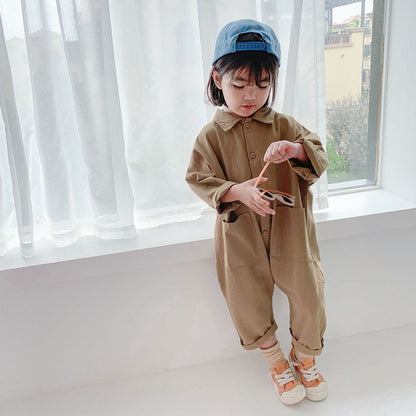 -キッズ デニム つなぎ オールインワン ジャンプスーツ【mh0000225】 - mamahalo shop - 長袖ジャンプスーツ -  べビー服 - 子供服 - 男の子 - 女の子