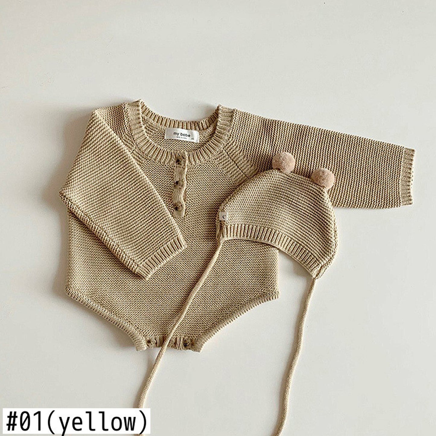 -ベビー ニット ロンパース ぽんぽん 帽子 セット - mamahalo shop - 長袖ロンパース -  べビー服 - 子供服 - 男の子 - 女の子