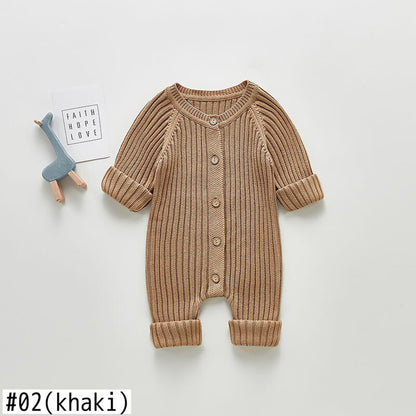 -ベビー ニット ジャンプスーツ 長袖ロンパース 3カラー - mamahalo shop - 長袖ジャンプスーツ -  べビー服 - 子供服 - 男の子 - 女の子