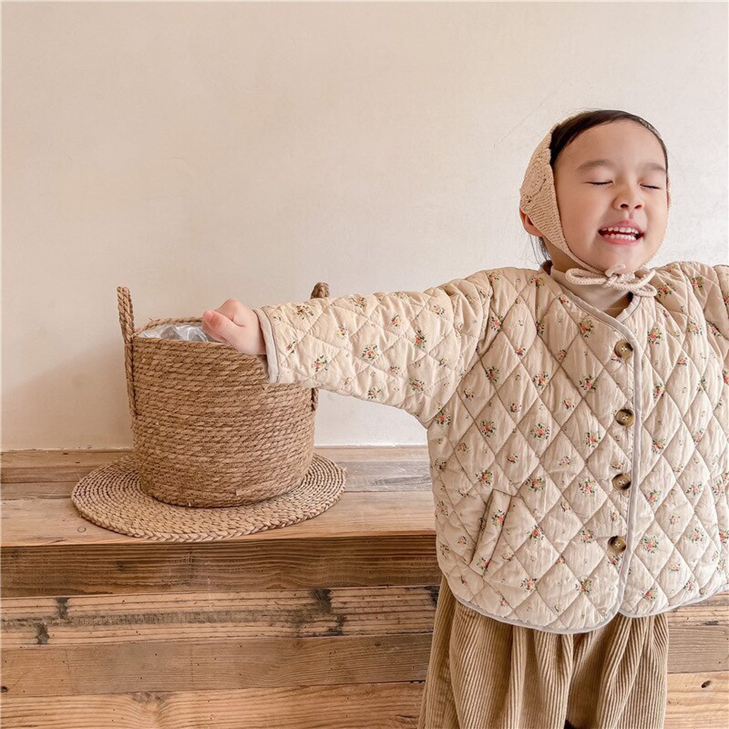 -キッズ フラワー キルティング ジャケット コート【mh0000277】 - mamahalo shop - ショートコート・ジャケット・ジャンパー -  べビー服 - 子供服 - 男の子 - 女の子