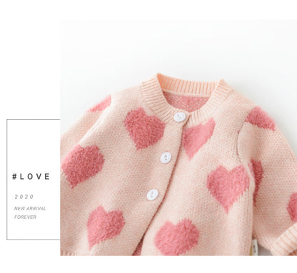 -ベビー ニット セット ハート セットアップ  ロンパース カーディガン【mh0000365】 - mamahalo shop - ロンパースセットアップ -  べビー服 - 子供服 - 男の子 - 女の子