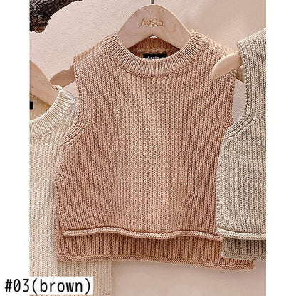 -ベビー ニット サイドオープン ベスト【mh0000314】 - mamahalo shop - ベスト -  べビー服 - 子供服 - 男の子 - 女の子