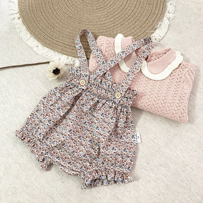 -ベビーキッズパンツ フラワー サスペンダー ブルマ フリル ショートパンツ - mamahalo shop - サロペットパンツ・サスペンダーパンツ -  べビー服 - 子供服 - 男の子 - 女の子
