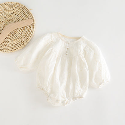 -ベビー 刺繍 フラワー パール レース 長袖ロンパース【mh0000207】 - mamahalo shop - 長袖ロンパース -  べビー服 - 子供服 - 男の子 - 女の子