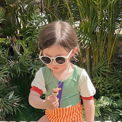 -キッズ 水着 パッチワーク 半袖 切り替え ワンピース ガールズ スイムウェア【mh0001863】 - mamahalo shop - ベビー用水着 -  べビー服 - 子供服 - 男の子 - 女の子