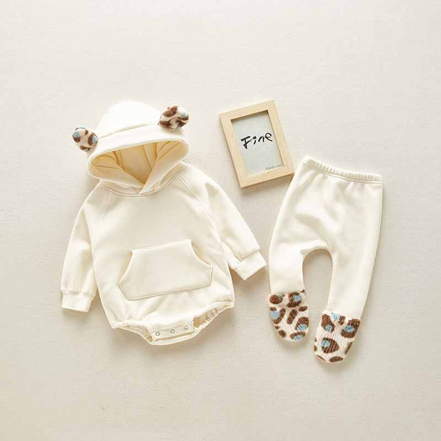 -ベビー レオパード 耳付き フーディ ロンパース 足つき レギンス パンツ - mamahalo shop - 長袖ロンパース -  べビー服 - 子供服 - 男の子 - 女の子