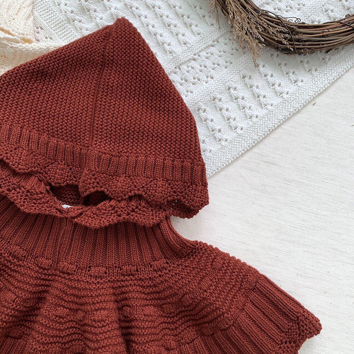 -ベビー キッズ レース ニット フーディ ボレロ ポンチョ【mh0000257】 - mamahalo shop - ショール -  べビー服 - 子供服 - 男の子 - 女の子