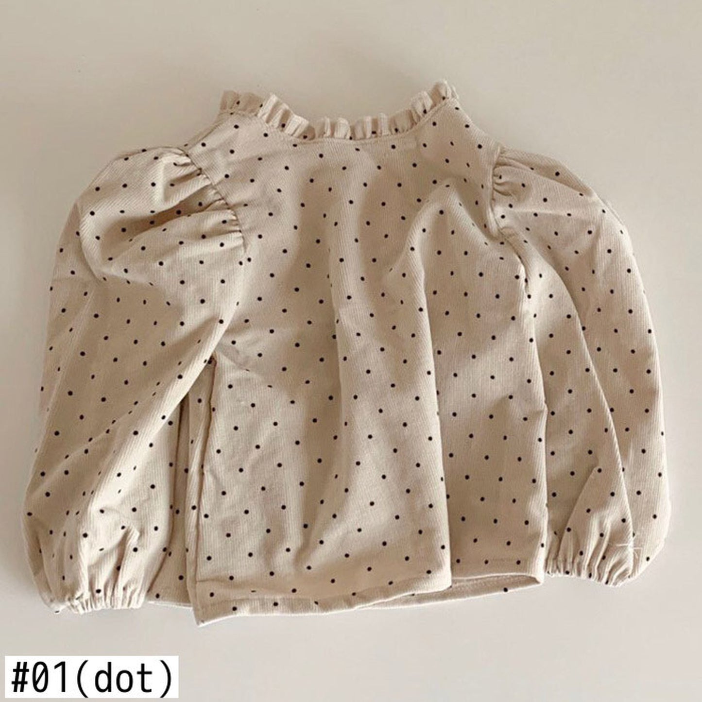 -☺︎ ベビートップス 長袖パフスリーブブラウス  ベージュ/水玉ドットプリント - mamahalo shop - 長袖Tシャツ -  べビー服 - 子供服 - 男の子 - 女の子