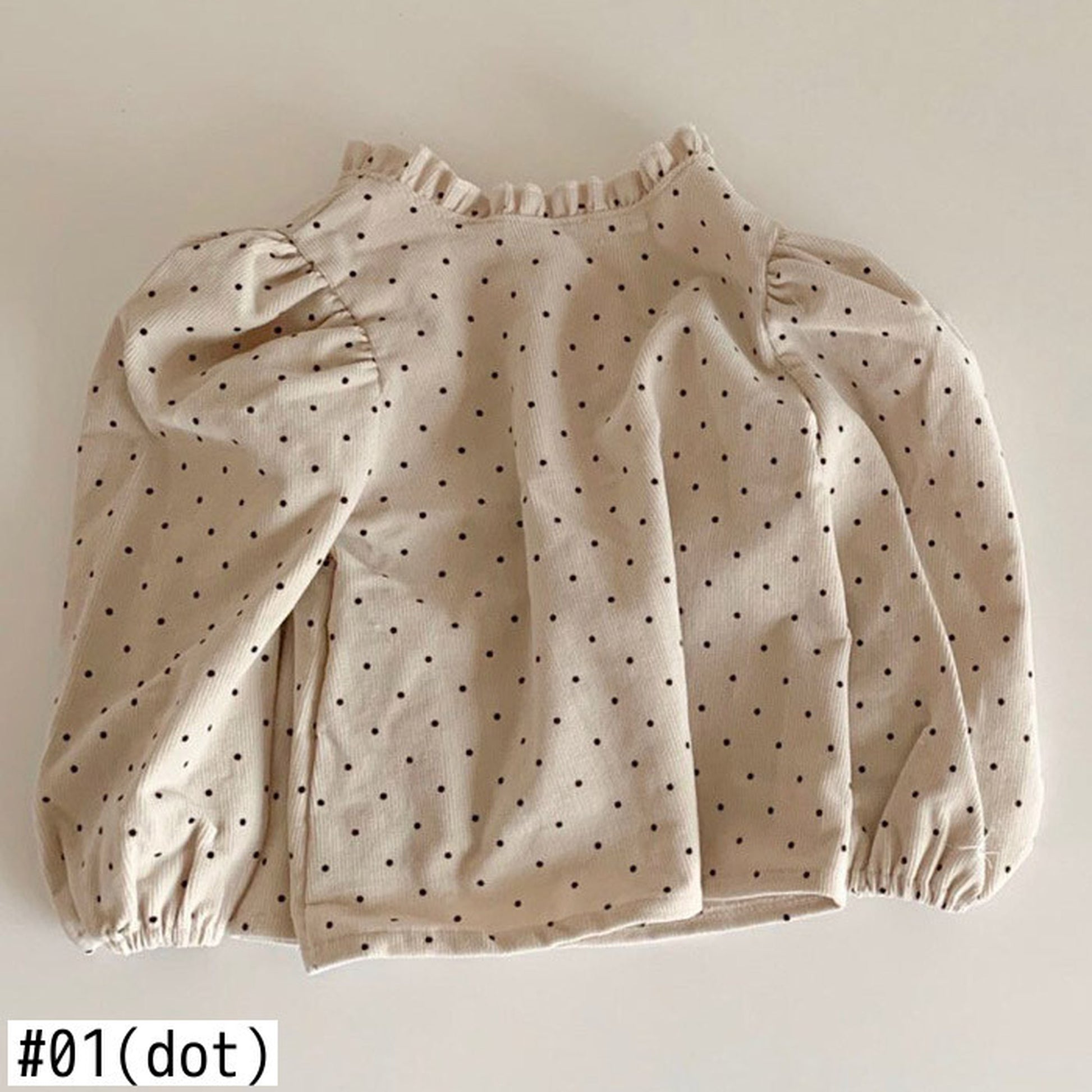 -☺︎ ベビートップス 長袖パフスリーブブラウス  ベージュ/水玉ドットプリント - mamahalo shop - 長袖Tシャツ -  べビー服 - 子供服 - 男の子 - 女の子