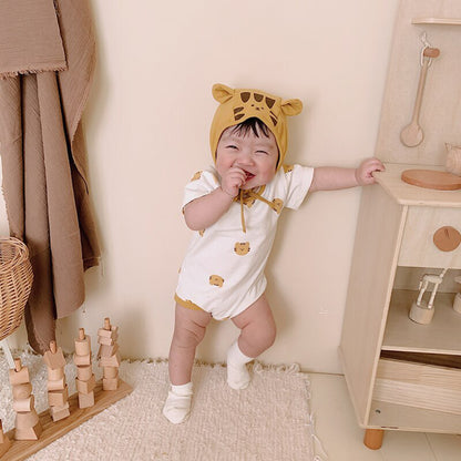 -☺︎ ベビー タイガー 虎 半袖 ロンパース 耳帽子 セット - mamahalo shop - 半袖ロンパース -  べビー服 - 子供服 - 男の子 - 女の子