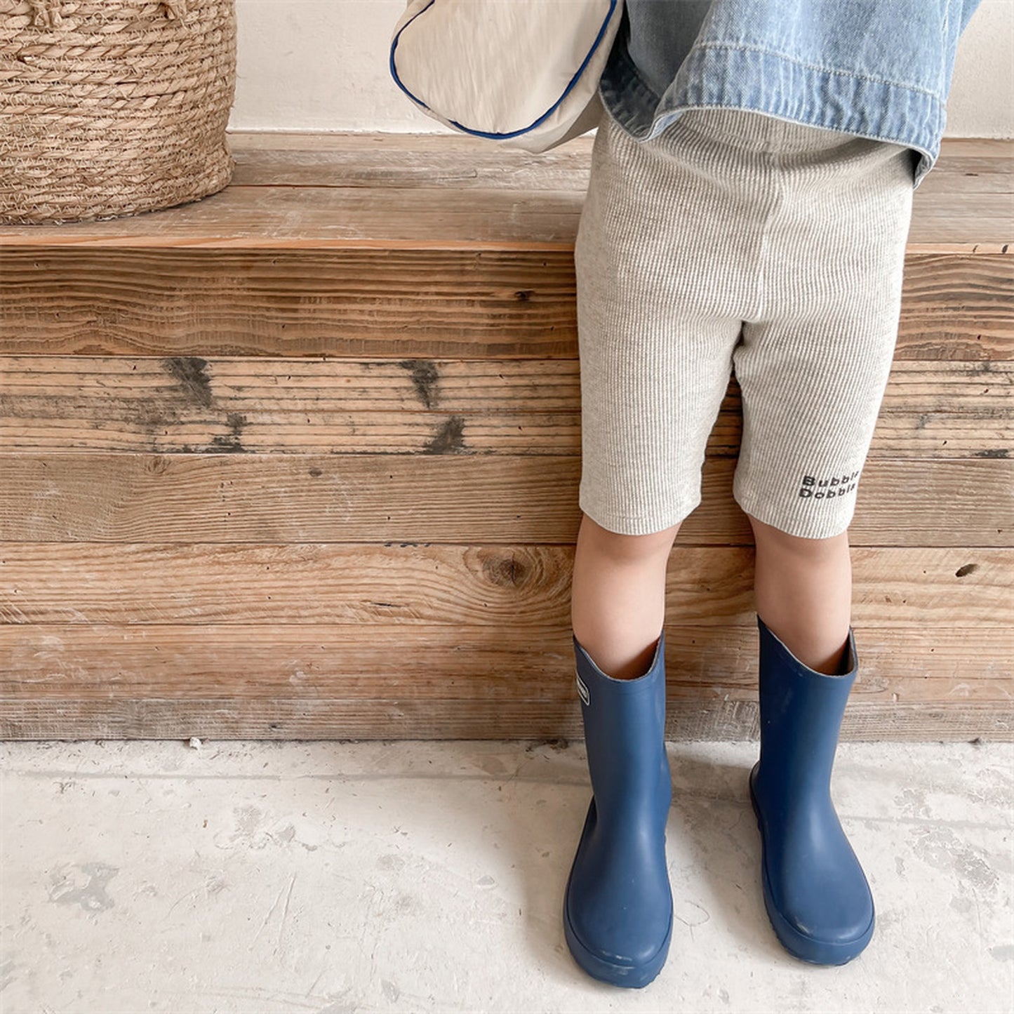 -キッズ レターロゴ ワッフル ハーフ レギンス パンツ - mamahalo shop - レギンスパンツ -  べビー服 - 子供服 - 男の子 - 女の子