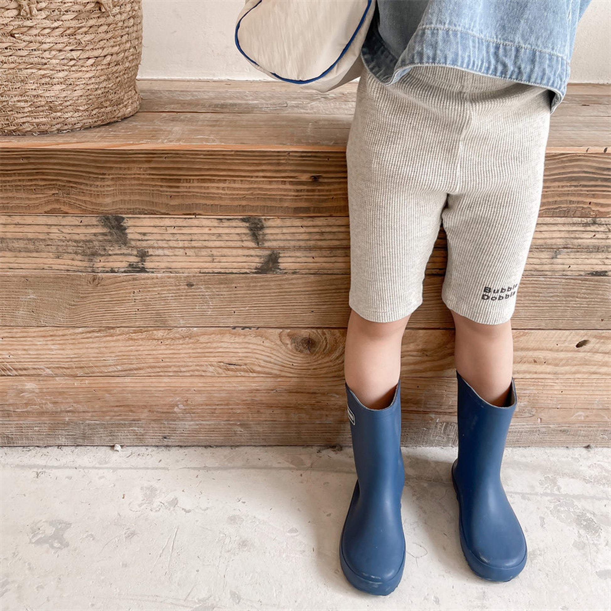 -キッズ レターロゴ ワッフル ハーフ レギンス パンツ - mamahalo shop - レギンスパンツ -  べビー服 - 子供服 - 男の子 - 女の子