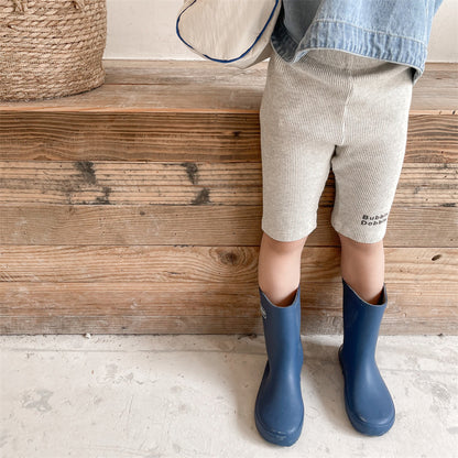 -キッズ レターロゴ ワッフル ハーフ レギンス パンツ - mamahalo shop - レギンスパンツ -  べビー服 - 子供服 - 男の子 - 女の子