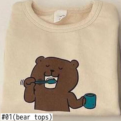 -ベビー アニマル 歯磨き トレーナー チェック パンツ【mh0000296】 - mamahalo shop - トレーナー・フーディ -  べビー服 - 子供服 - 男の子 - 女の子