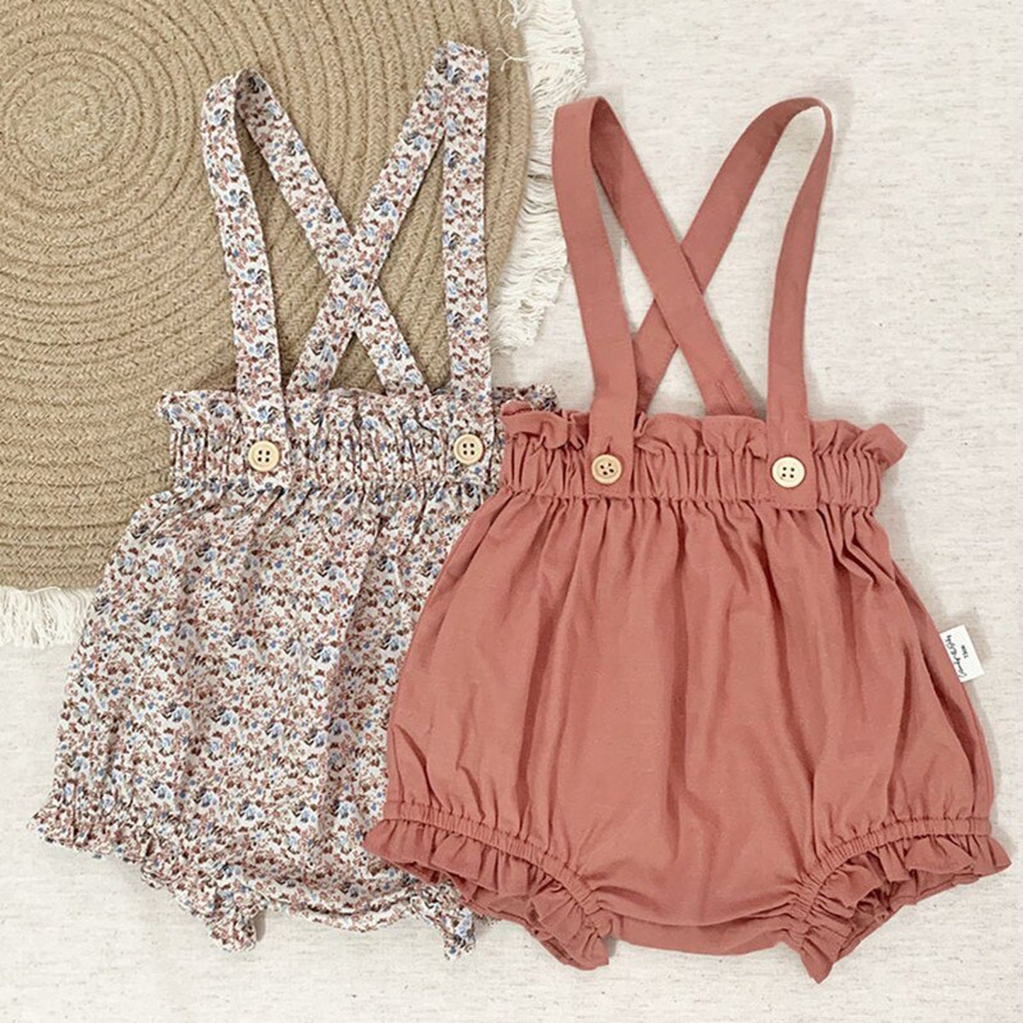 -ベビーキッズパンツ フラワー サスペンダー ブルマ フリル ショートパンツ - mamahalo shop - サロペットパンツ・サスペンダーパンツ -  べビー服 - 子供服 - 男の子 - 女の子