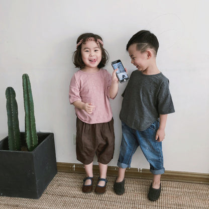 -キッズ コットンリネン パンツ【mh0000527】 - mamahalo shop - ハーフパンツ・ショートパンツ -  べビー服 - 子供服 - 男の子 - 女の子