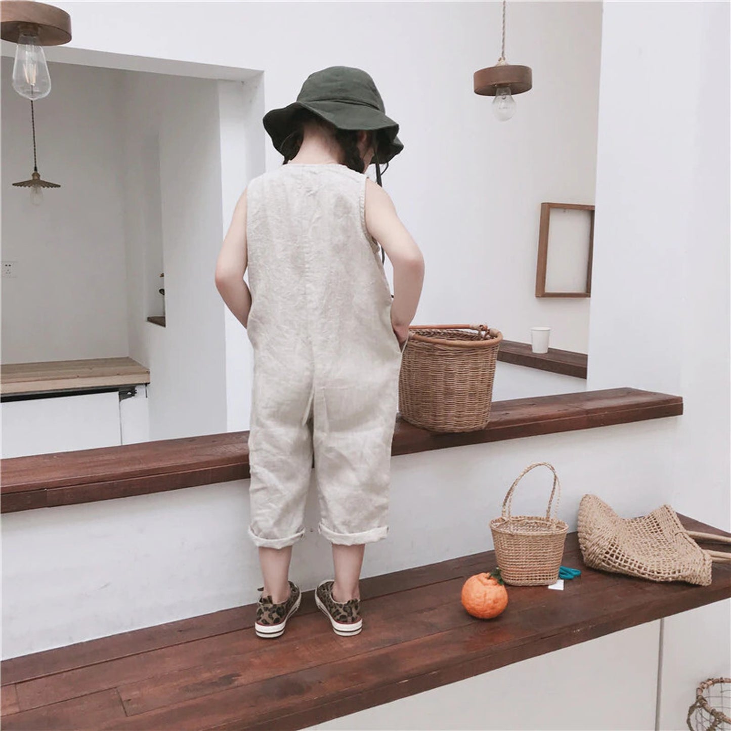 -キッズ コットンリネン ノースリーブ ジャンプスーツ【mh0000515】 - mamahalo shop - ノースリーブジャンプスーツ -  べビー服 - 子供服 - 男の子 - 女の子