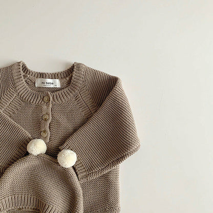 -ベビー ニット ロンパース ぽんぽん 帽子 セット - mamahalo shop - 長袖ロンパース -  べビー服 - 子供服 - 男の子 - 女の子