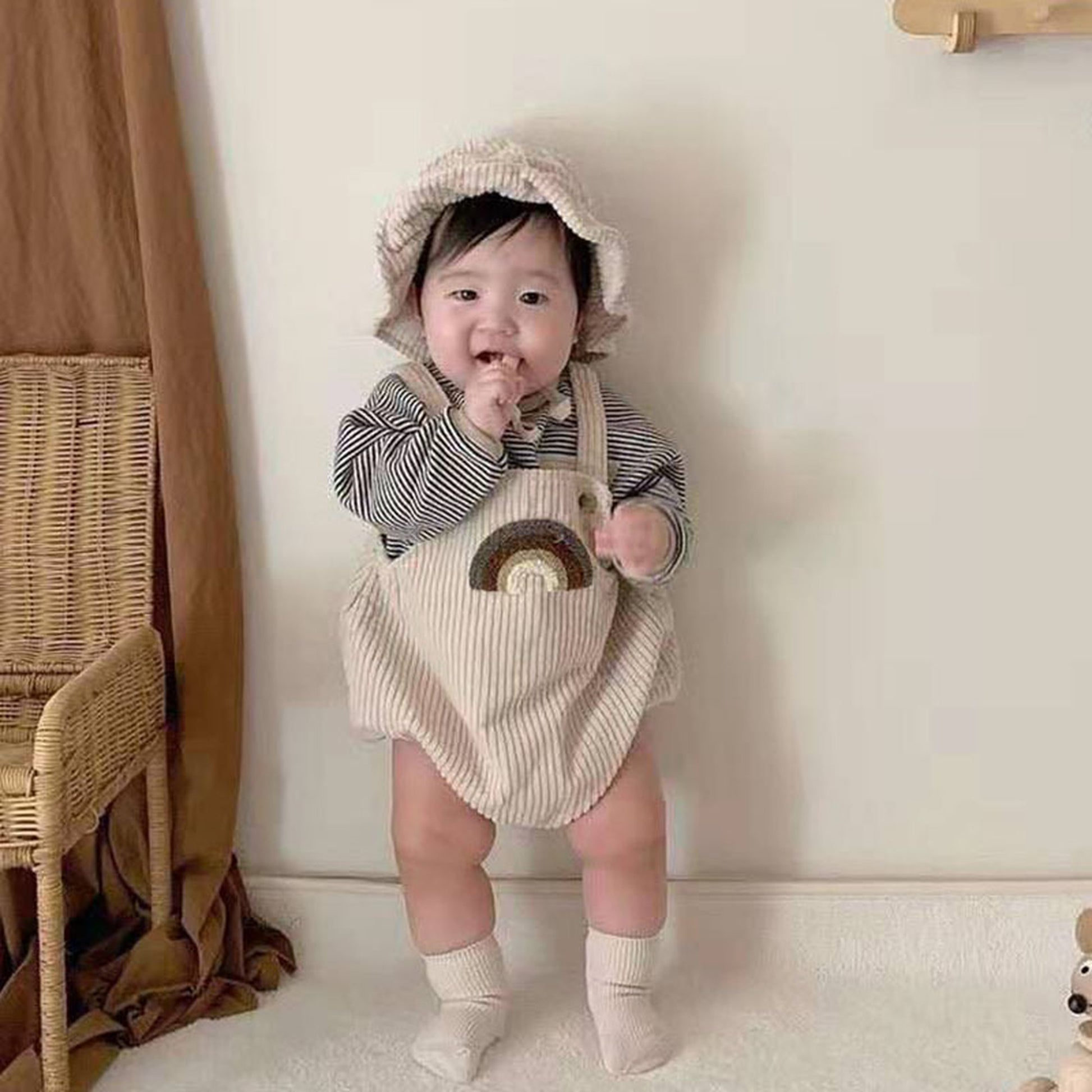 -ベビー コーデュロイ レインボー ロンパース - mamahalo shop - ノースリーブロンパース -  べビー服 - 子供服 - 男の子 - 女の子