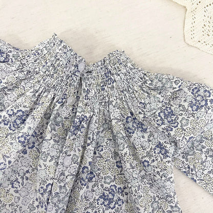 -ベビー キッズ フラワー シャーリング ボトルネック ブラウス トップス - mamahalo shop - 長袖シャツ・ブラウス -  べビー服 - 子供服 - 男の子 - 女の子