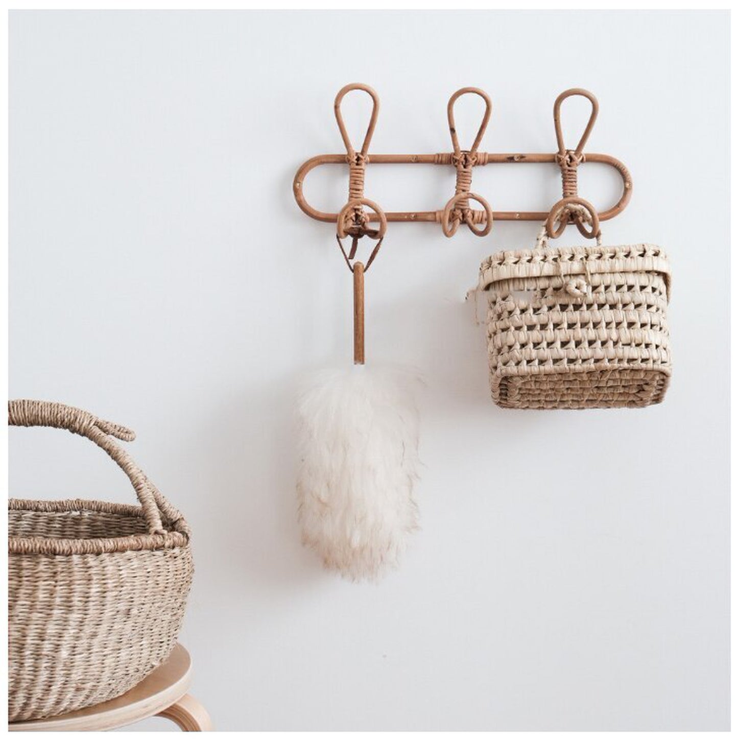 -ラタン 3連 壁掛けフック ナチュラルハンガー掛け【mh0000100】 - mamahalo shop - コートハンガー -  べビー服 - 子供服 - 男の子 - 女の子