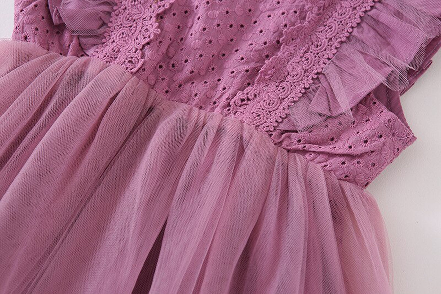 -キッズワンピース チュチュチュール ドレスワンピース フリルスリーブ ホワイト/パープル/2カラー - mamahalo shop - ノースリーブワンピース -  べビー服 - 子供服 - 男の子 - 女の子