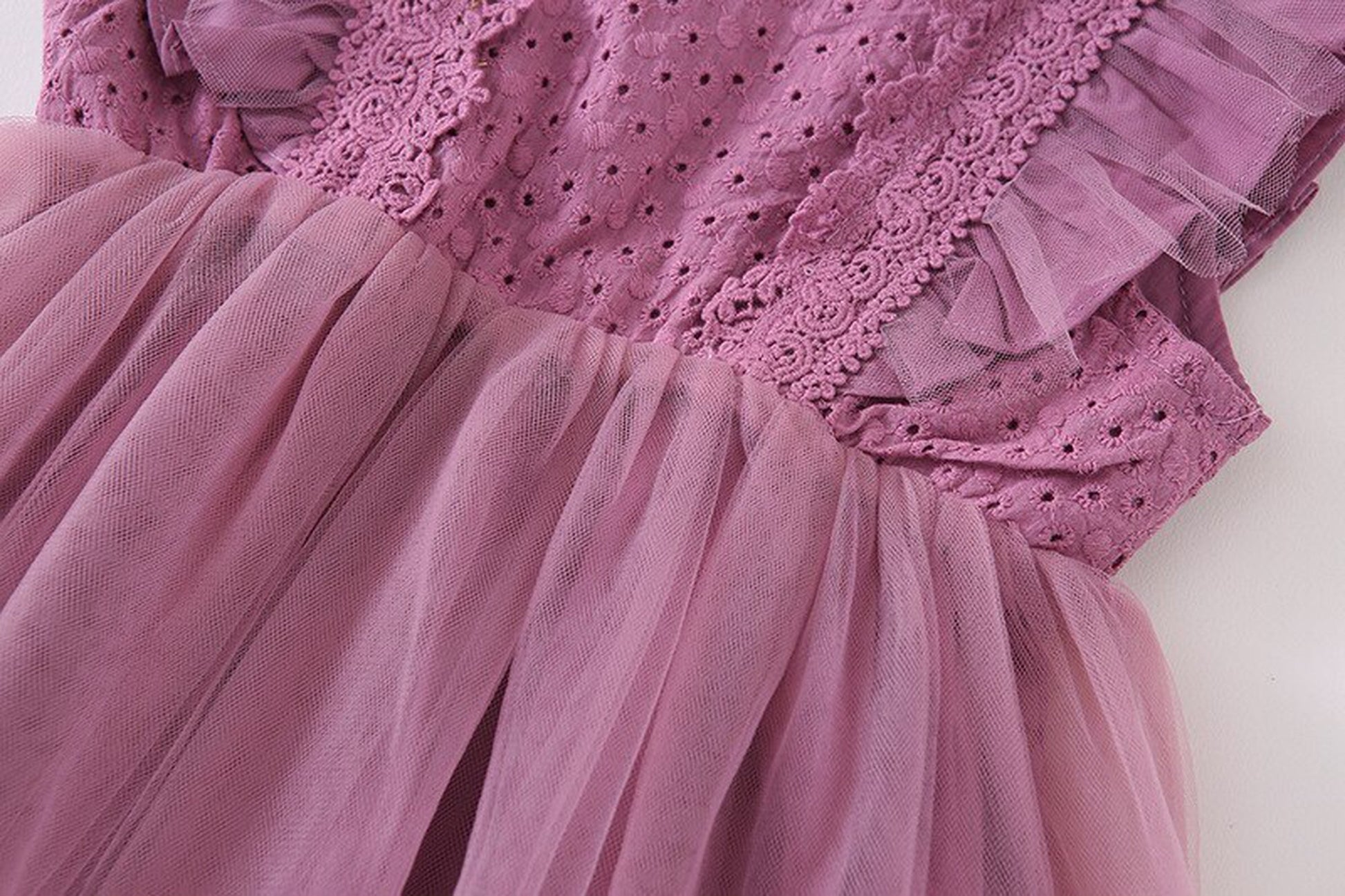 -キッズワンピース チュチュチュール ドレスワンピース フリルスリーブ ホワイト/パープル/2カラー - mamahalo shop - ノースリーブワンピース -  べビー服 - 子供服 - 男の子 - 女の子