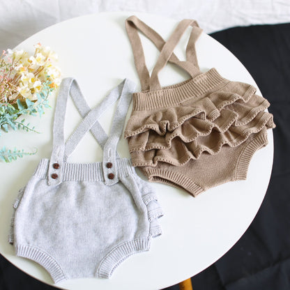 -ベビー フリル ニット サスペンダー ブルマ - mamahalo shop - ブルマパンツ -  べビー服 - 子供服 - 男の子 - 女の子