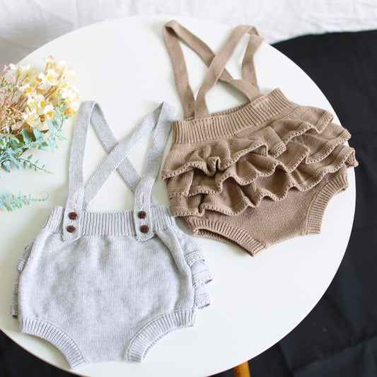 -ベビー フリル ニット サスペンダー ブルマ - mamahalo shop - ブルマパンツ -  べビー服 - 子供服 - 男の子 - 女の子