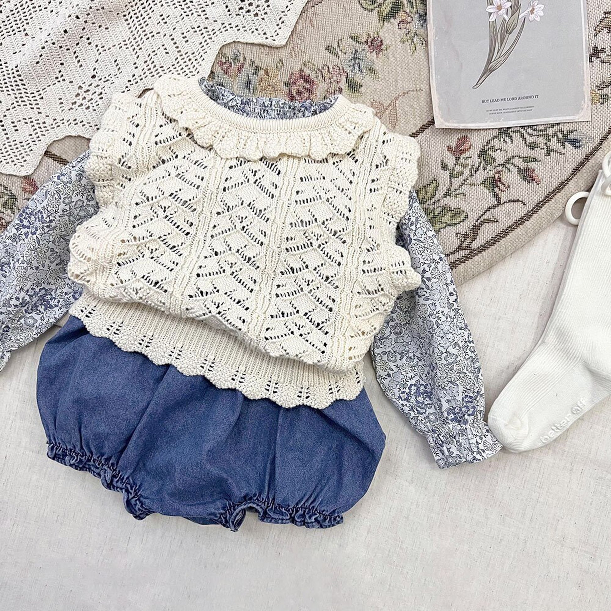 -ベビー キッズ フラワー シャーリング ボトルネック ブラウス トップス - mamahalo shop - 長袖シャツ・ブラウス -  べビー服 - 子供服 - 男の子 - 女の子